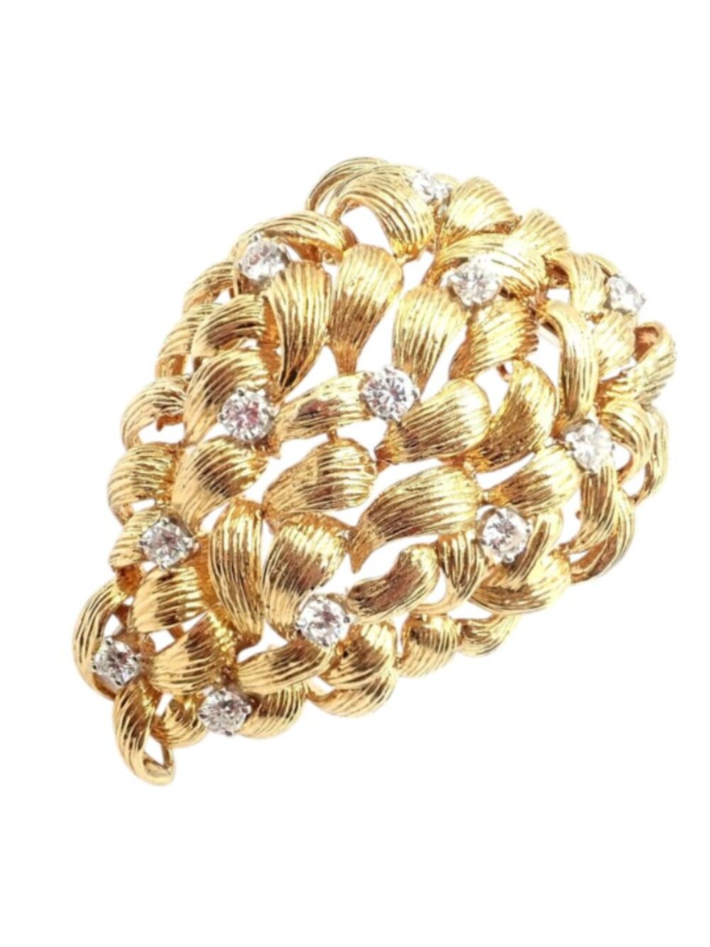 Authentic! David Webb 18k Yellow Gold Diamond Large Brooch